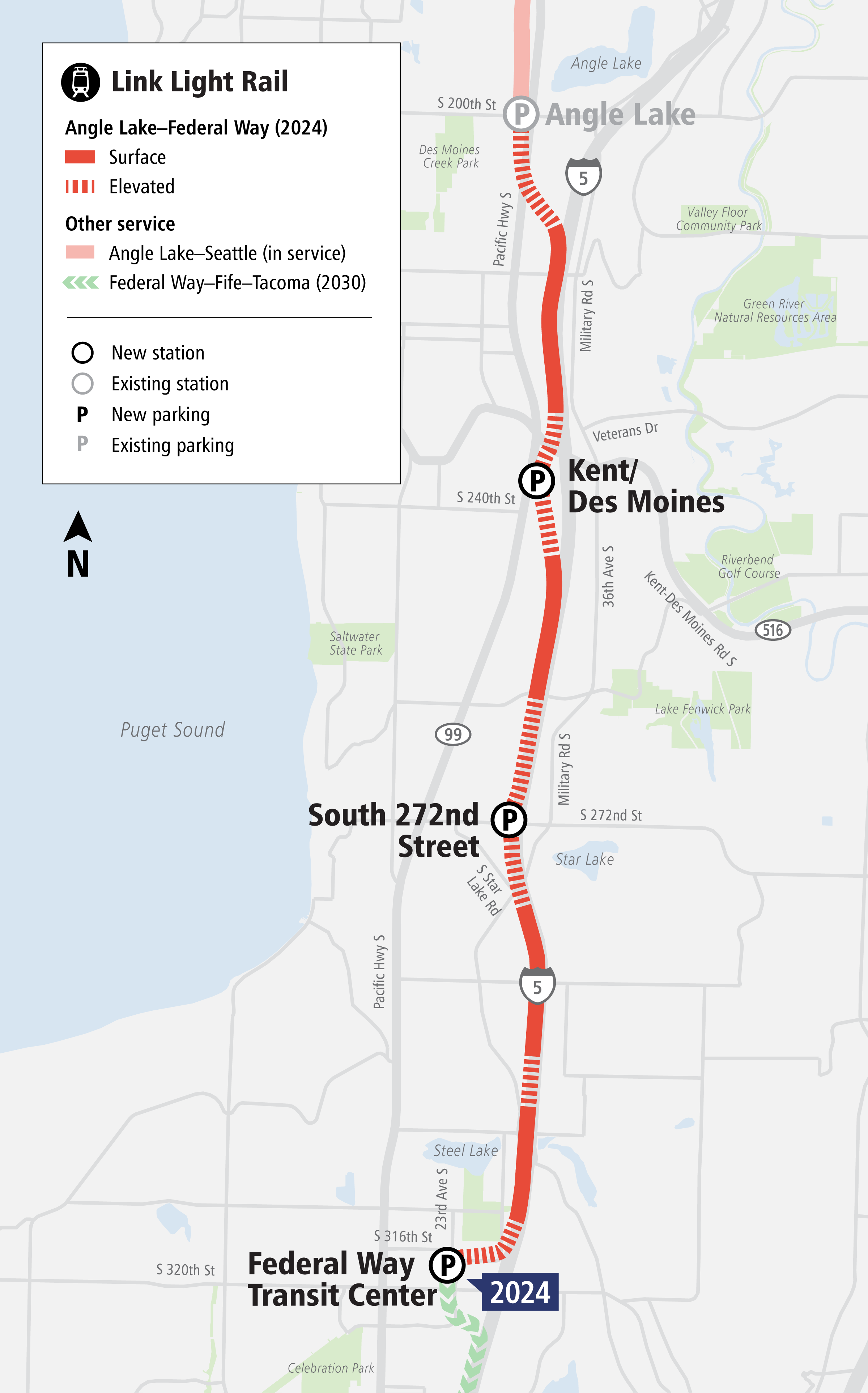 Map of Federal Way Link Extension alignment